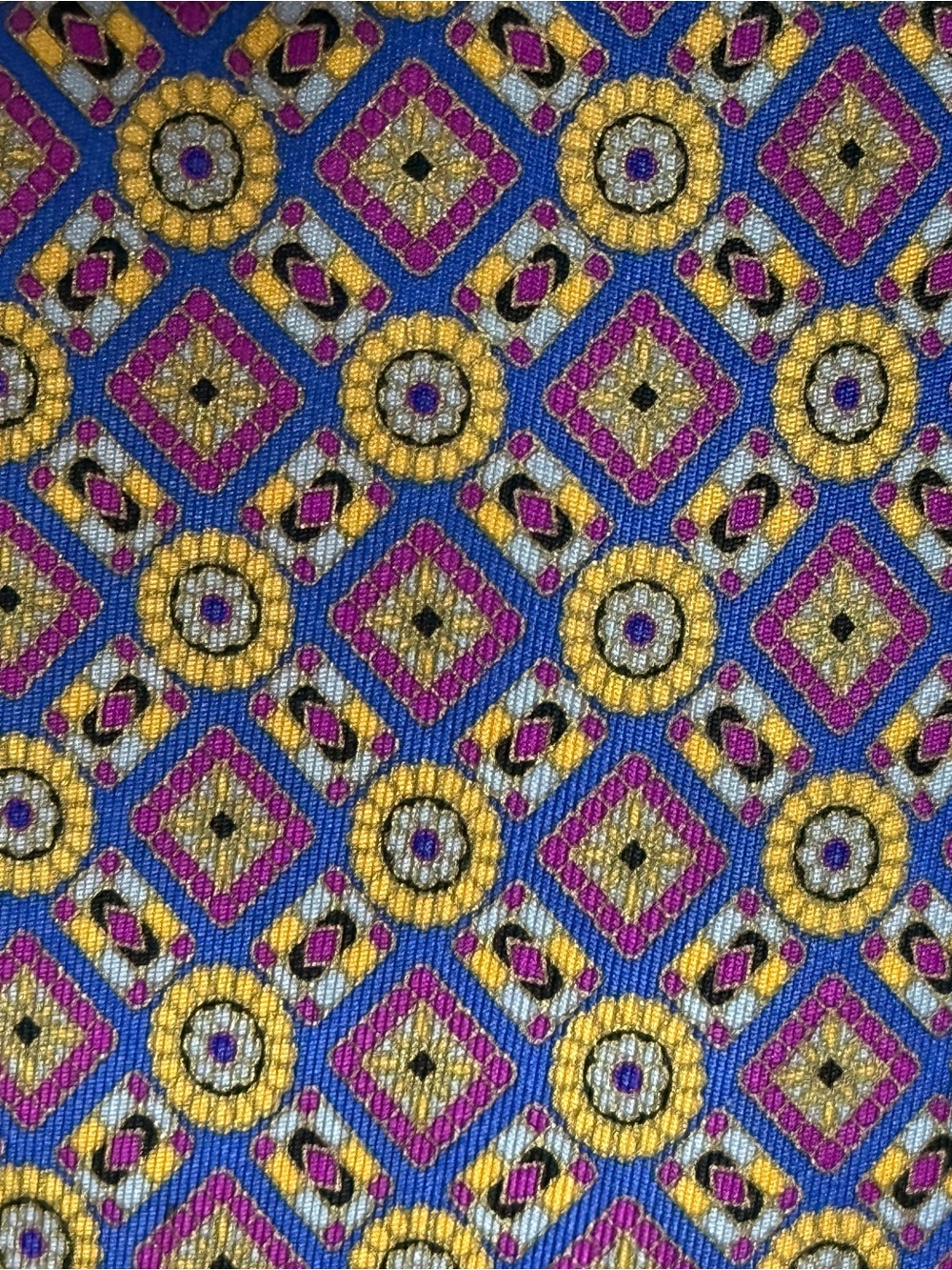 Stefano Ricci Blue Tie with Gold and Purple Geometric Medallions